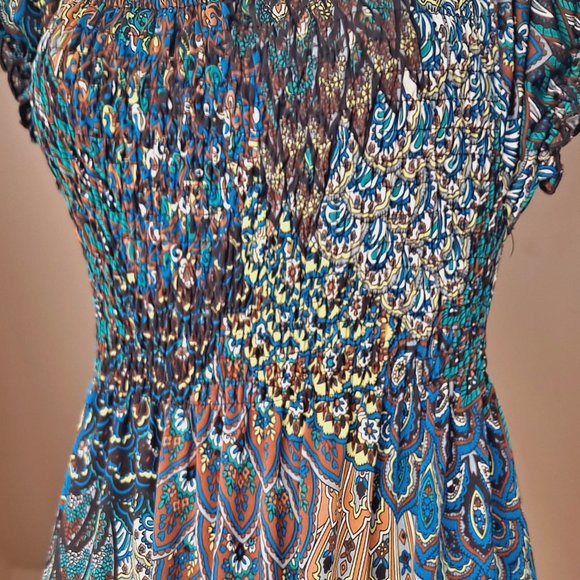 HYPNOTIC Boob Tube Dress Elasticated Maxi Dress Peacock Pattern - Picture 6 of 11